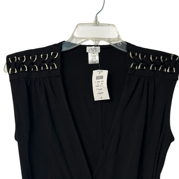 NWT Cache Black and Gold Ruched faux wrap Dress - Picture 4 of 10